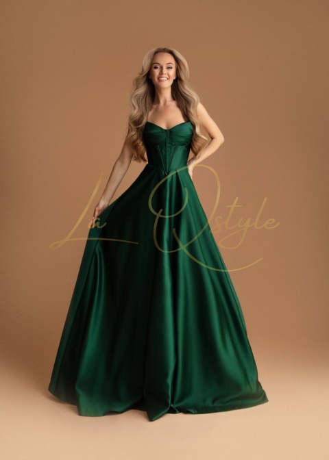 Gorsetowa gładka sukienka balowa z tiulem BUTELKOWA ZIELEŃ