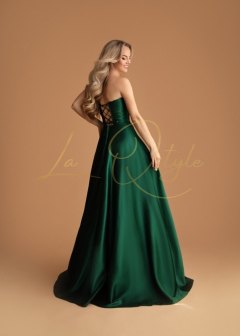 Gorsetowa gładka sukienka balowa z tiulem BUTELKOWA ZIELEŃ