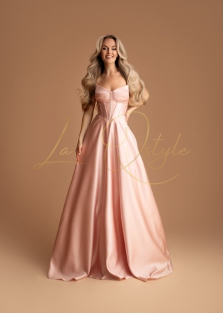 RUTH gorsetowa gładka sukienka balowa z tiulem PUDROWY RÓŻ