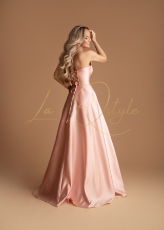 RUTH gorsetowa gładka sukienka balowa z tiulem PUDROWY RÓŻ