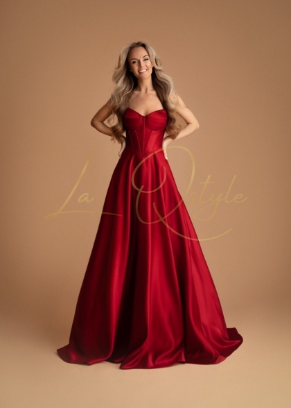 RUTH gorsetowa gładka sukienka balowa z tiulem CZERWONA