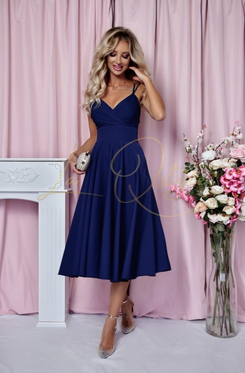 Sukienka midi z kopertowym dekoltem 7/8 GRANATOWA