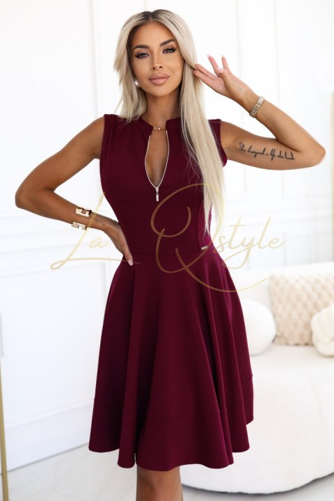 Ekskluzywna sukienka z rozkloszowanym dołem i zamkiem BORDOWA