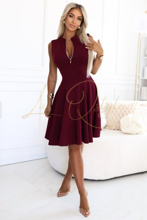 Ekskluzywna sukienka z rozkloszowanym dołem i zamkiem BORDOWA