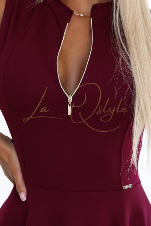 Ekskluzywna sukienka z rozkloszowanym dołem i zamkiem BORDOWA