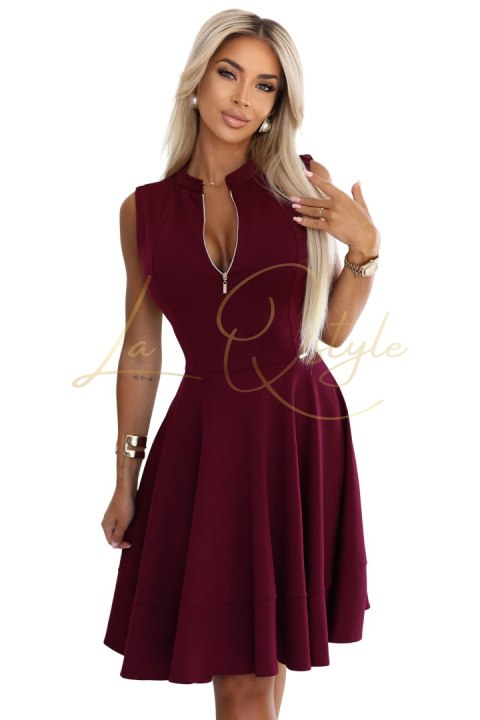 Ekskluzywna sukienka z rozkloszowanym dołem i zamkiem BORDOWA