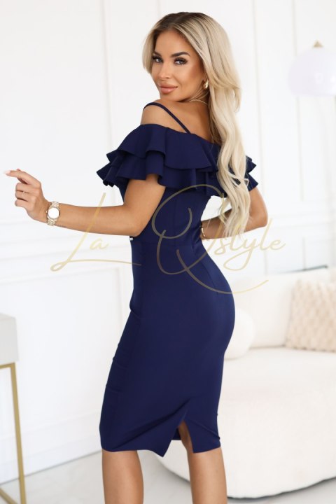 Dopasowana sukienka midi w stylu hiszpańskim GRANATOWA