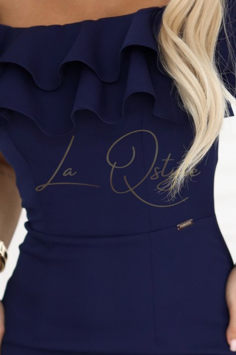 Dopasowana sukienka midi w stylu hiszpańskim GRANATOWA