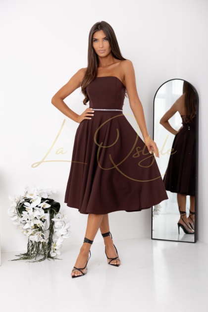 AURELIA gorsetowa sukienka midi z wiązaniem na plecach i paskiem CZEKOLADOWA