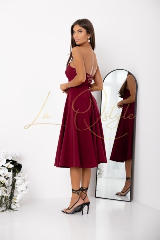 AURELIA gorsetowa sukienka midi z wiązaniem na plecach i paskiem BORDOWA