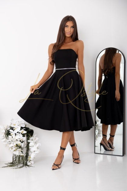 AURELIA gorsetowa sukienka midi z wiązaniem na plecach i paskiem CZARNA