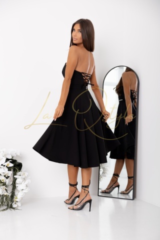 AURELIA gorsetowa sukienka midi z wiązaniem na plecach i paskiem CZARNA