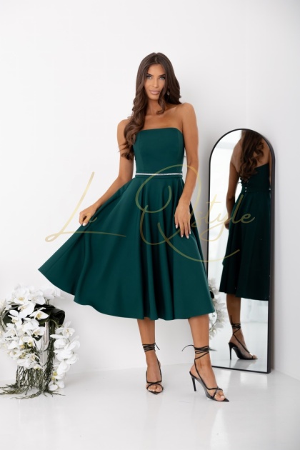 AURELIA gorsetowa sukienka midi z wiązaniem na plecach i paskiem BUTELKOWA ZIELEŃ
