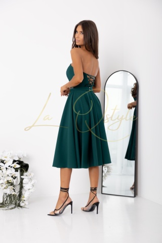 AURELIA gorsetowa sukienka midi z wiązaniem na plecach i paskiem BUTELKOWA ZIELEŃ