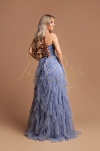 ELEONORA sukienka tiulowa z gorsetem i rozcięciem księżniczka ZIMNY NIEBIESKI