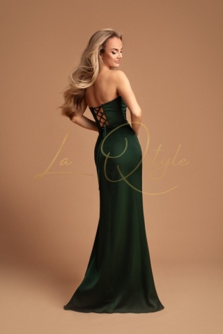 MIA dopasowana satynowa sukienka rybka z ozdobnym gorsetem BUTELKOWA ZIELEŃ