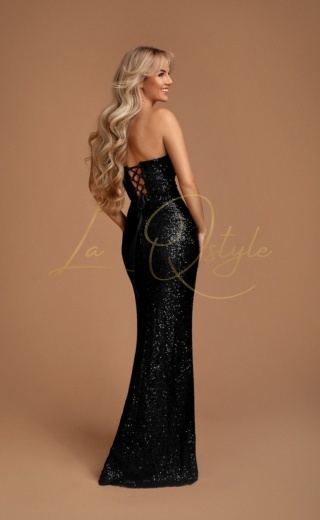 SALI dopasowana cekinowa sukienka z asymetrycznym gorsetem CZARNA