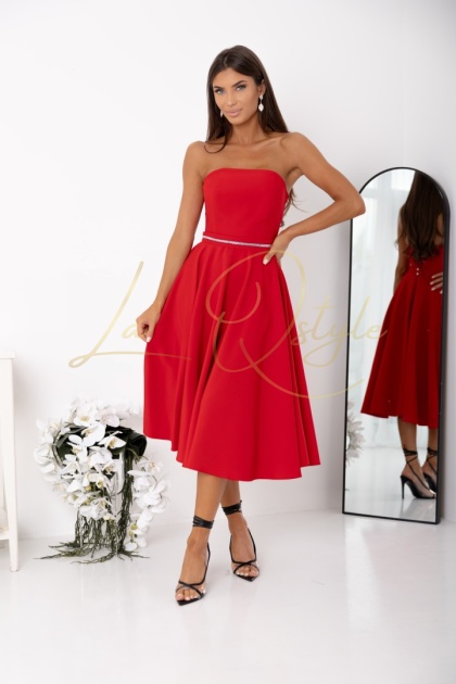 AURELIA gorsetowa sukienka midi z wiązaniem na plecach i paskiem CZERWONA