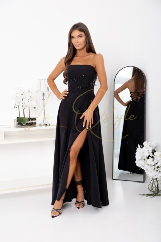 ROSSANA maxi sukienka z wiązaniem na plecach i ozdobnym gorsetem CZARNA