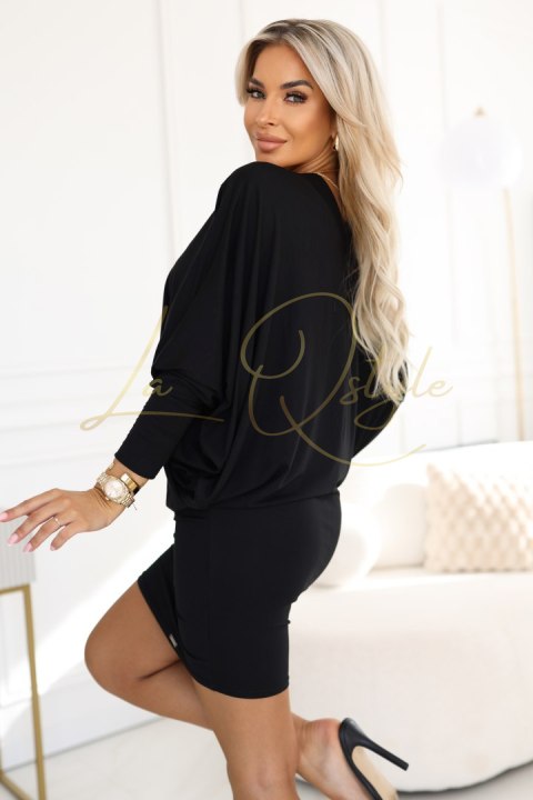 Wygodna sukienka nietoperz z długim rękawkiem CZARNA