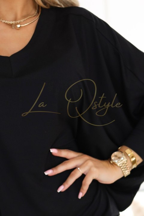 Wygodna sukienka nietoperz z długim rękawkiem CZARNA