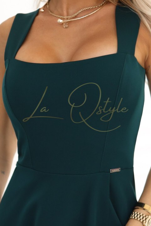 Długa sukienka z rozcięciem na nogę i dekoltem w caro BUTELKOWA ZIELEŃ