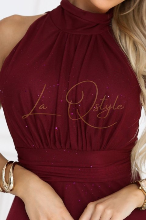 Luksusowa długa suknia z brokatowym akcentem i szykowną linią BORDOWA