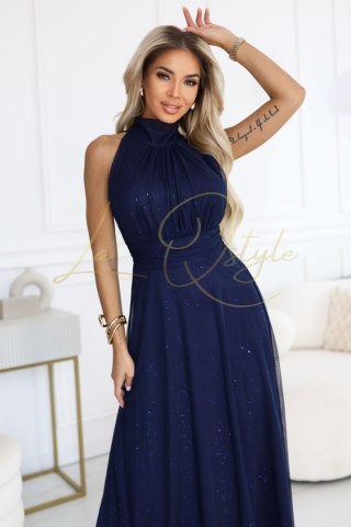 VERONICA luksusowa długa suknia z brokatowym akcentem i szykownym krojem GRANATOWA