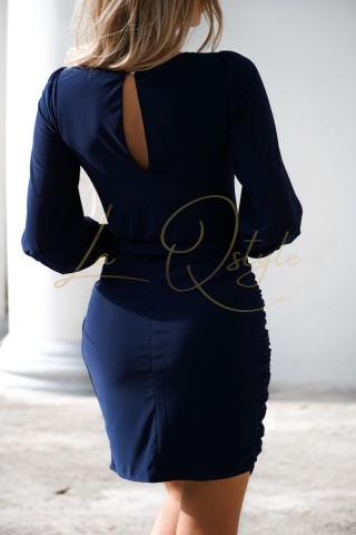 AMBER dzianinowa krótka sukienka z długim rękawem GRANATOWA