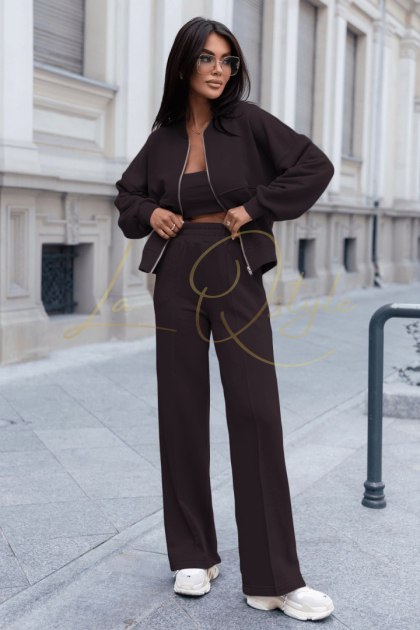 Czekoladowy komplet MISTY bomberka + szerokie spodnie
