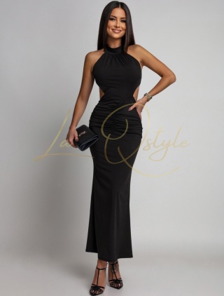 INDIA dopasowana długa sukienka z dekoltem halter i odkrytymi plecami CZARNA