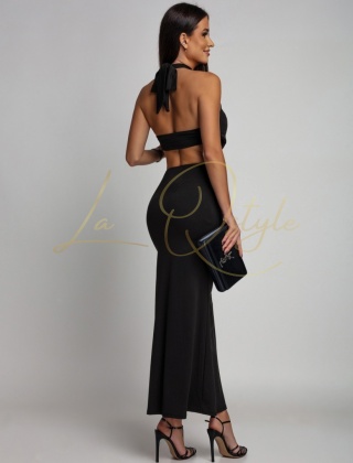 INDIA dopasowana długa sukienka z dekoltem halter i odkrytymi plecami CZARNA