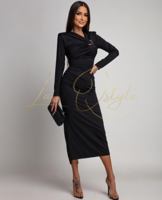 NOUR klasyczna sukienka midi z długim rękawem CZARNA