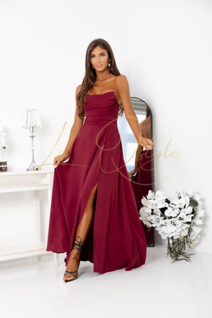 WENUS długa sukienka gorsetowa z ozdobnym wiązaniem na plecach BORDOWA