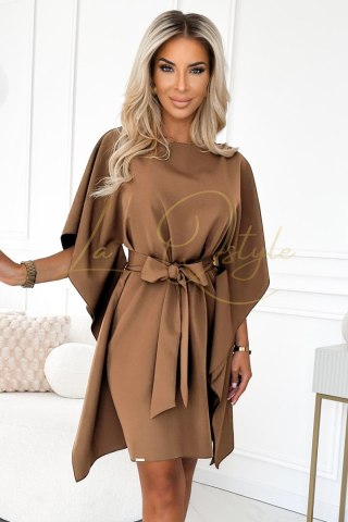 SOFIA Sukienka motyl z wiązaniem w pasie CAPPUCCINO