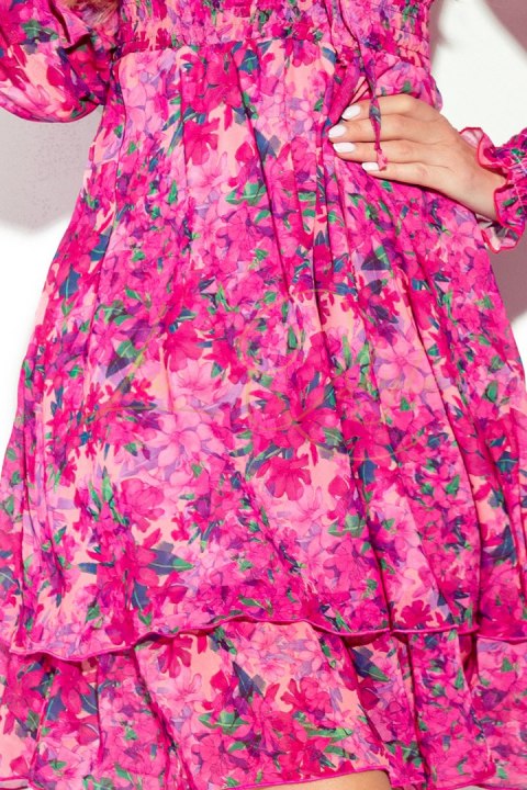 MONICA szyfonowa sukienka z wiązanym dekoltem RÓŻOWE KWIATY