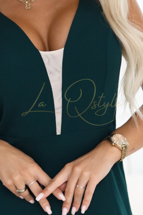 Modna suknia maxi podkreślająca sylwetkę z rozcięciem na nogę BUTELKOWA ZIELEŃ