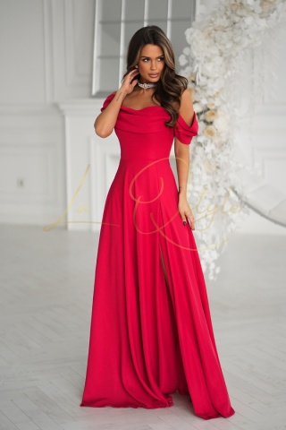ASHANTI długa błyszcząca sukienka w stylu hiszpańskim CZERWONA