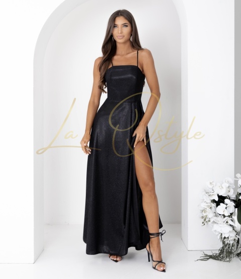 AURELIA brokatowa maxi sukienka z gorsetem i wiązaniem na plecach PUDROWY RÓŻ