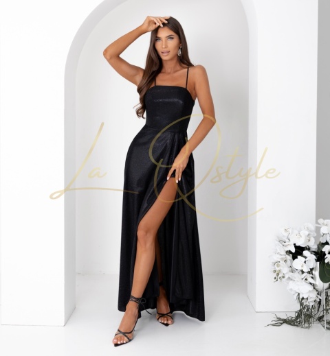 AURELIA brokatowa maxi sukienka z gorsetem i wiązaniem na plecach PUDROWY RÓŻ