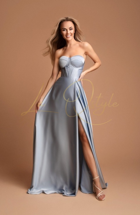 EMMA długa sukienka satynowa z rozcięciem i gorsetem CHABROWA