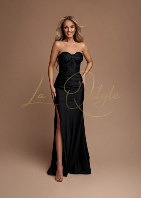 Dopasowana sukienka z gorsetem i rozcięciem na nogę CZARNA