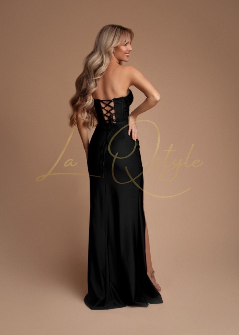 Dopasowana sukienka z gorsetem i rozcięciem na nogę CZARNA