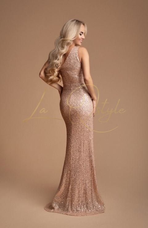 Dopasowana cekinowa sukienka na jedno ramię ZŁOTA