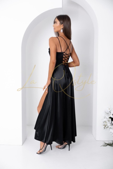 Sukienka satynowa z wiązaniem na plecach CZARNA