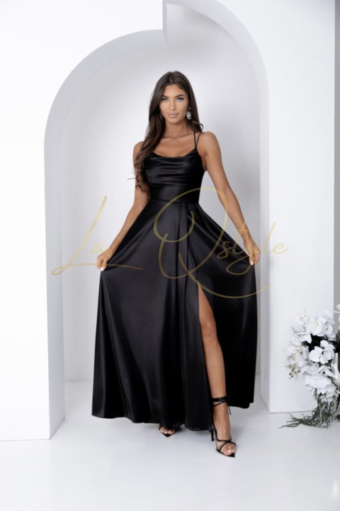 Sukienka satynowa z wiązaniem na plecach CZARNA