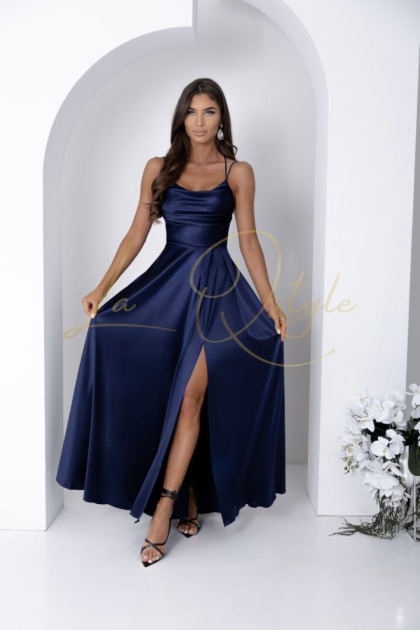 VALERIA sukienka satynowa z wiązaniem na plecach GRANATOWA