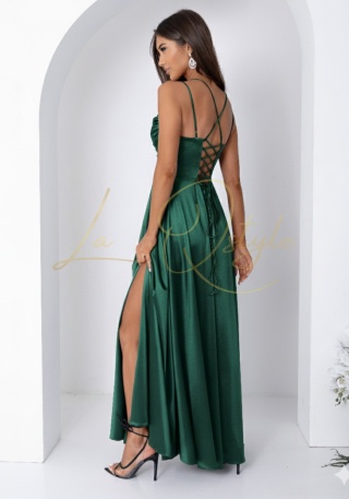 VALERIA sukienka satynowa z wiązaniem na plecach BUTELKOWA ZIELEŃ