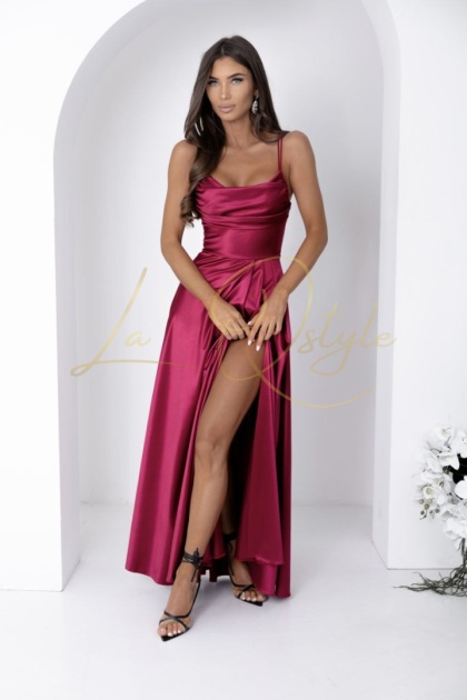 VALERIA sukienka satynowa z wiązaniem na plecach BORDOWA