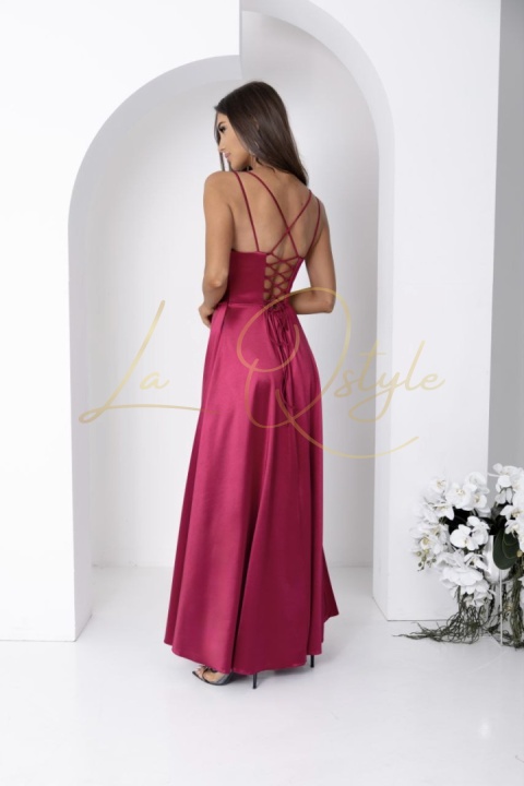 Sukienka satynowa z wiązaniem na plecach BORDOWA